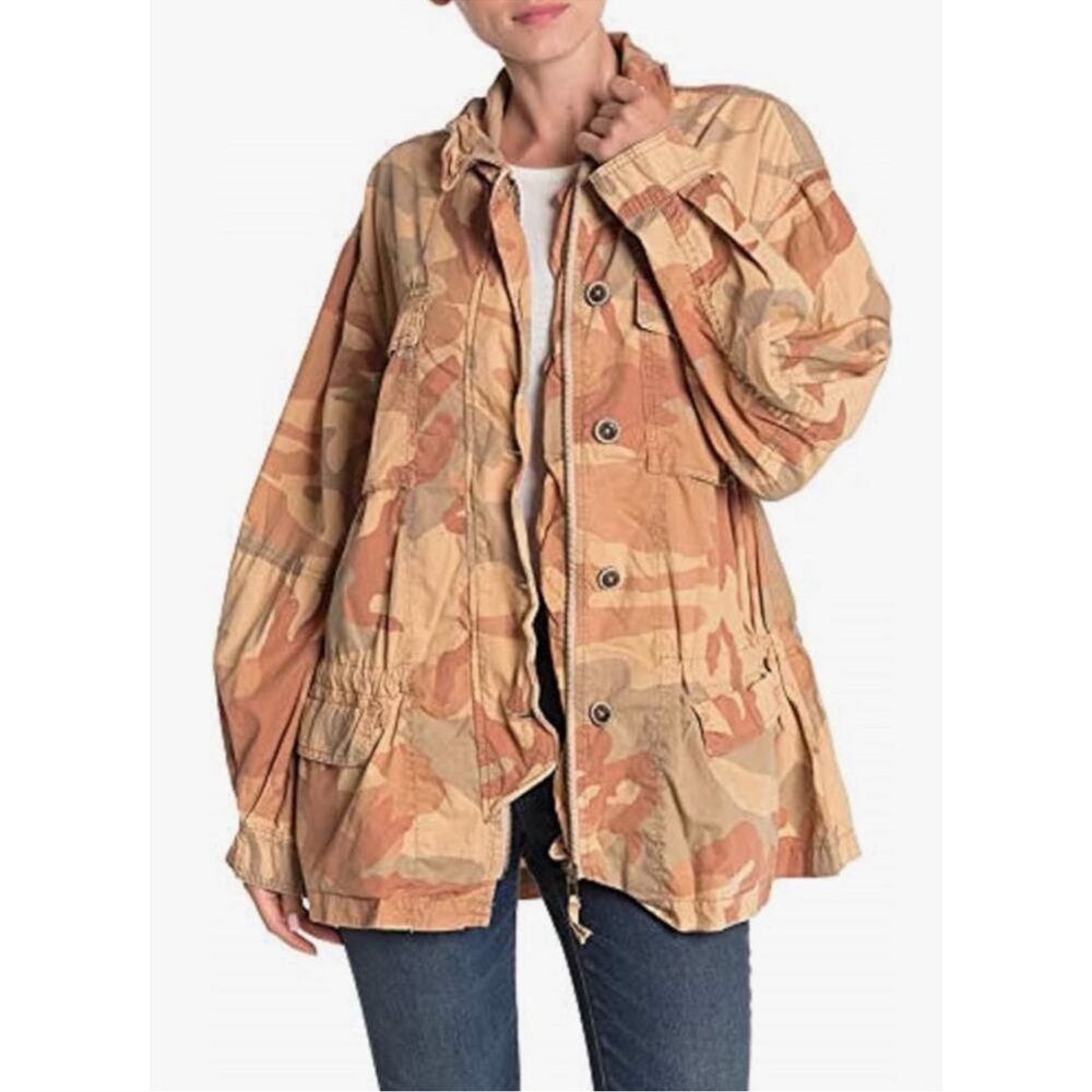 FREE PEOPLE Brown Camo Jacket Women’s Small - Picture 1 of 16